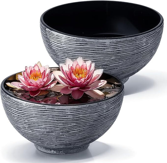 2 Pcs 13.8 Inch Lotus Bowl Planter Large Water Lily Pots Succulent Hydroponic Bowl Pot Flower Planting Pot for Outdoor Indoor Plant Mini Fish Pond No Drainage Hole(Gray)