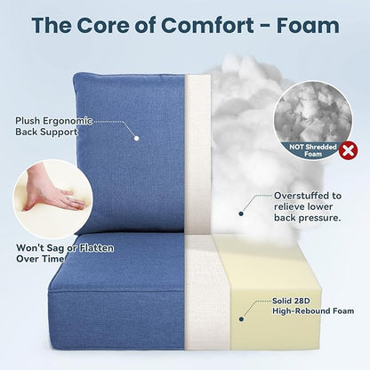 Outdoor Chair Cushions, 6 Inch Thick Patio Seat & Back Cushions Set with Removable Cover, Waterproof Patio Cushions for Outdoor Furniture, 24 x 24 Inch, Navy Blue 2-Set