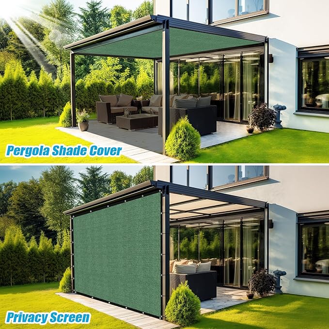 Amagenix 90% Pergola Shade Cover 7' X 18' Sun Shade Cloth with Grommets for Outdoor Garden Patio Porch, Commercial Grade 200 GSM - Cable Zip Ties Included (We Customized) GN108, Green