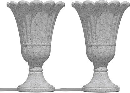23" Tall Planters for Outdoor Plants Set of 2, Planter with Drainage Holes and Petal Design, Large Outdoor Planters for Porch, Garden, Indoor, Grey