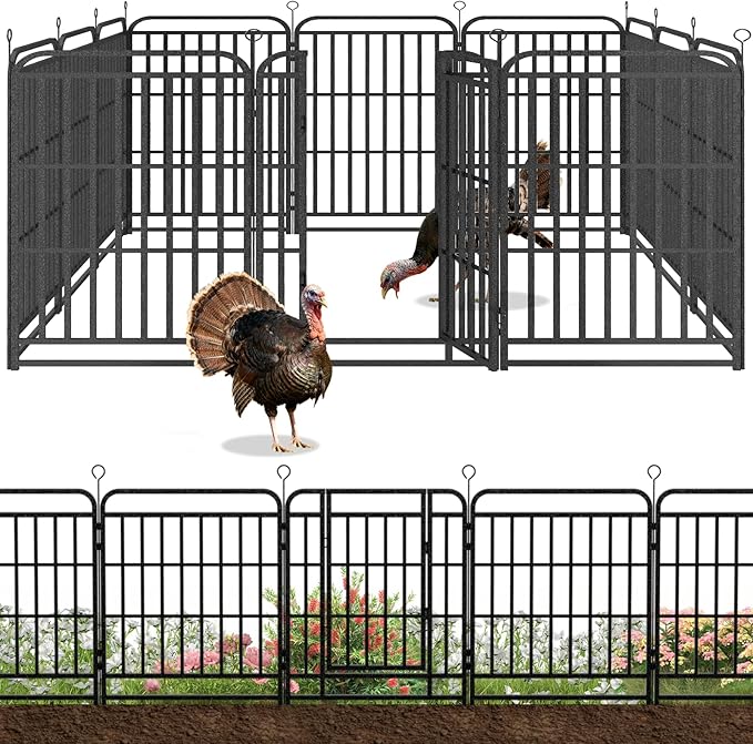 12 Panels No Dig Garden Fence 32 ft(L) X 47 in(H) Animal Barrier for Yard, Patio, Garden Borders, Outdoor Decorative Fencing with Thick Pipe Metal Panels