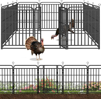 12 Panels No Dig Garden Fence 32 ft(L) X 47 in(H) Animal Barrier for Yard, Patio, Garden Borders, Outdoor Decorative Fencing with Thick Pipe Metal Panels