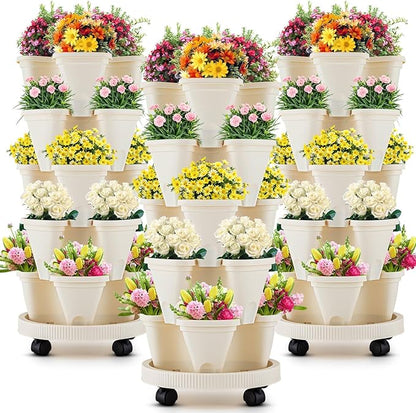 Nitial 3 Set 5 Tier Vertical Garden Planter Stackable Planters with Tray and Planting Tools Accessories for Indoor Outdoor Strawberries Herbs Peppers Flowers and Succulents