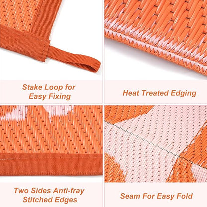Anidaroel 6'x9' Outdoor Rug for Patio, Reversible Waterproof Patio Rug, Outdoor Plastic Straw Rug Outside Area Rug, RV Mat for Camping, Porch, Balcony, Pool Deck, Backyard (Orange, 6’x9')