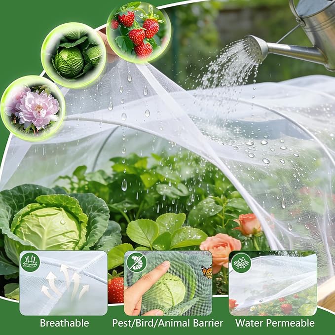 Garden Netting for Raised Beds 2 Pack, Raised Garden Bed Plant Netting Cover Mesh for Garden Protection, Rectangular Bird Netting Pest Barrier Screen Insect Net for Vegetables Fruits, 4x2x1ft, White