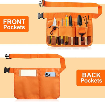 Gardening Tool Waist Bag Belt Heavy Duty Oxford Tool Apron with 7 Pockets of Different Sizes and Depth (Orange)