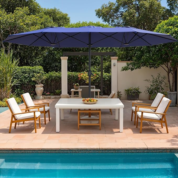 Outdoor Patio Umbrella, Table Umbrella with Push Button Tilt and Crank, 8 Ribs Market Umbrella