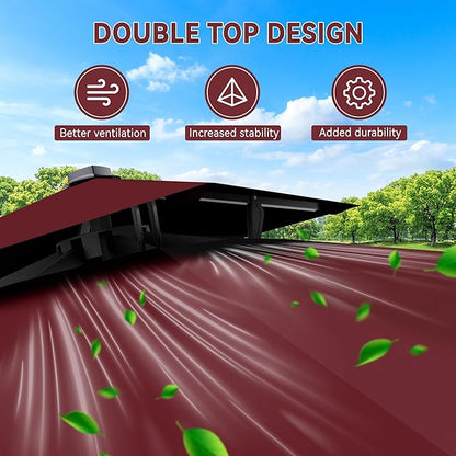 10' X 10' Cantilever Patio Umbrella Outdoor with Base Included Heavy Duty Double Top Windproof Square Offset Umbrellas with 360-degree Rotation for Pool Deck Backyard, Wine Red