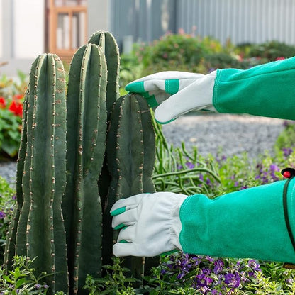 Gardening Gloves, Rose Pruning Gloves Thorn Proof, Long Cowleather Gauntlet Yard Work Gloves with Adjustable Cuffs