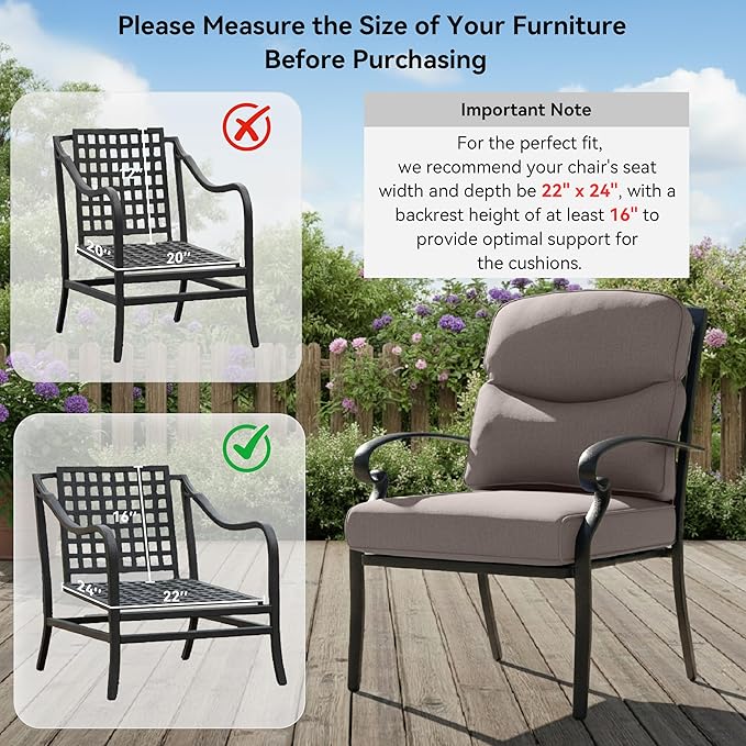 Outdoor Chair Cushions for Patio Furniture - 1 Pack Outside High Back Comfortable Thickened Pillow 22x24 with Zipper Cover for Wicker Rocking Swivel Chairs Loveseat Sofa – Grey/Crescent