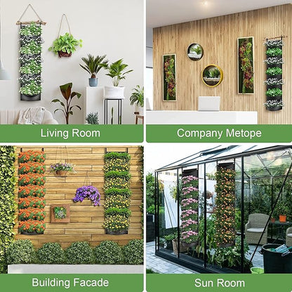 iPower 2-Pack Hanging Vertical Wall Planter 7 Pockets Upgraded Deeper Waterproof Herb Flower Growing Pouch Felt Cloth, for Yard Garden Fence Home, Balcony Office Decoration