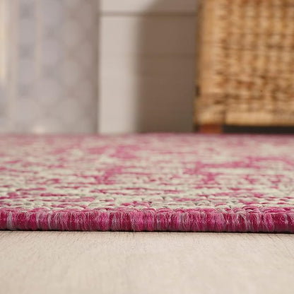 JONATHAN Y Medallion Weave Indoor Outdoor Area Rug 9X12 Fuchsia/Light Gray, Sinjuri Textured for Backyard, Patio, Porch, Easy-Cleaning, High Traffic, Pet-Friendly, Non-Shedding (SMB101G-9)