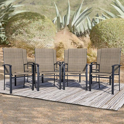 Patio Dining Chairs Set of 8, Outdoor Dining Chairs with High Back, Metal Outdoor Chair Set with Comfort and Durability, Patio Chair for Deck Lawn Kitchen Garden Backyard, Mocha