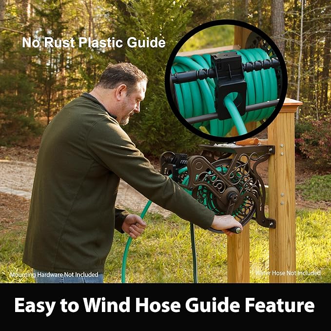 Liberty Garden 707-P Decorative Wall Mount Hose Reel with Plastic Guide, Bronze