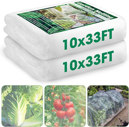 Unves 2 Pack 10 x 33 FT Garden Netting, Mosquito Net Ultra Mesh for Garden Protection Vegetable Fruits, Raised Bed Plant Covers Insect Bird Netting Protect Plants from Birds Bugs
