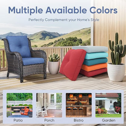 Patio Chair Cushions 6 Packs - Outside High Back Water-Resistant Cushion 22x24 with Zipper Cover for Outdoor Glider Rocking Chairs Loveseat 3-Seater Couch Sofa – Blue/Buckle