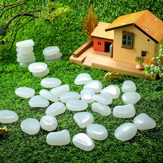 Landical 100 Pcs Large Glow in The Dark Rocks Pebbles Outdoor Fish Tank Rocks Aquarium Gravel Luminous Stones for Walkway Succulent Plant Halloween Decor (White,1.8 Inch)