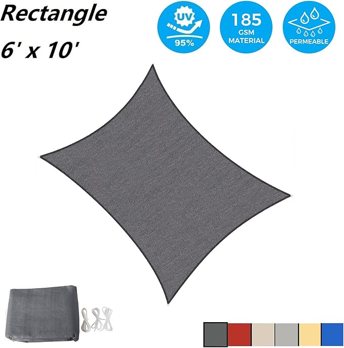 AsterOutdoor Sun Shade Sail Rectangle 6' x 10' UV Block Canopy for Patio Backyard Lawn Garden Outdoor Activities, Graphite