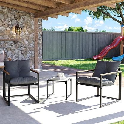 Patio Furniture Set, 3 Piece Bistro Patio Sets, Small Bistro Set, Small Balcony Furniture (Gray)