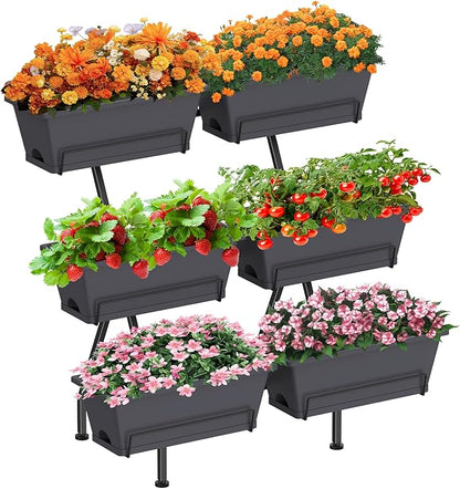 Sunexinlo 3-Tier Vertical Garden Planter with 6 Boxes, 31" Tall Raised Garden Bed with Adjustable Feet for Herbs, Flowers, Vegetables, Ideal for Indoor, Outdoor, Patio, Balcony, Deck Use, Gray