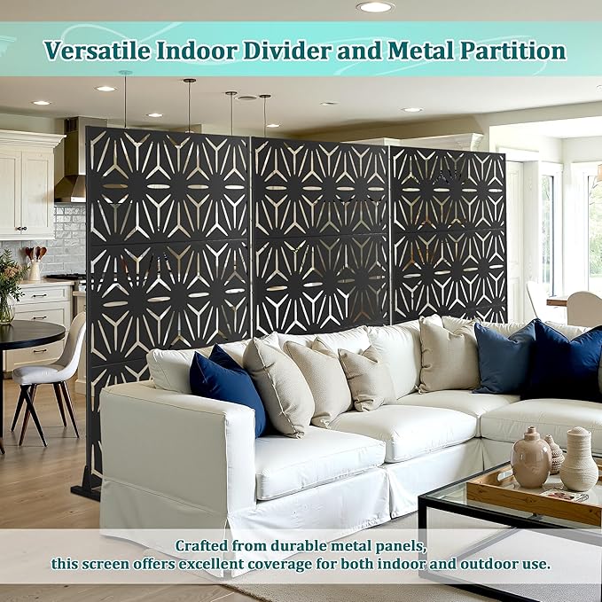 Metal Privacy Screen Outdoor Privacy Screen, Freestanding Fence Panel for Outside, 72''H×47''W, Decorative Screen Panel for Backyard/Patio/Deck