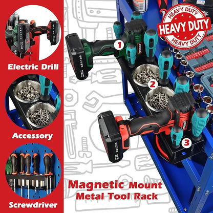 ULIBERMAGNET Power Tool Organizer Rack,Magnetic Heavy Duty Drill Holder,Wall Mount Metal Tool Rack with Screwdriver,Cordless Drill,Screw,Nail Storage,Utility Rack for Warehouse,Garage,Toolbox