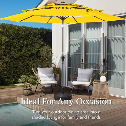 Best Choice Products 10ft 3-Tier Market Patio Umbrella, Outdoor Sun Shade with Tilt, Crank Lift, 8 Ribs for Backyard, Deck, Poolside – Yellow