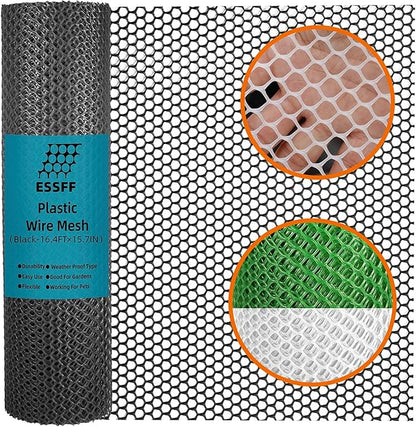 Pet & Garden Safeguard - 15.7IN x 16.4FT Roll - Black Plastic Netting, Multi-Use Decorative Fencing for Poultry, Dogs, Rabbits,Chicken and Snake Barrier