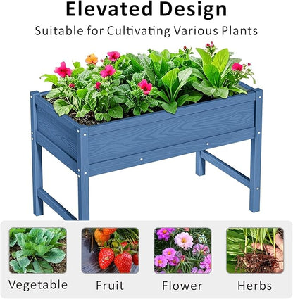 HDPE Raised Garden Planting Bed with Legs,Garden Boxes Outdoor Raised with Drainage Hole Rot-Resistant,Raised Beds for Gardening for Backyard, Patio, Balcony 300 lb Capacity (Navy)