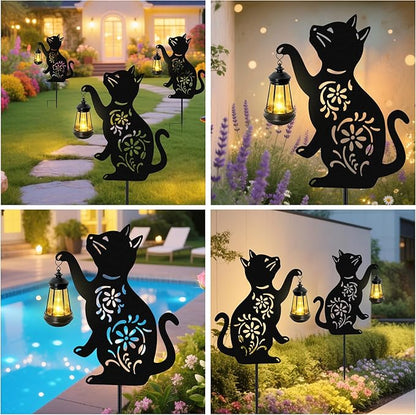 Solar Cat Hanging Lantern Outdoor, 2 Pack Christmas Black Cat Solar Lights, Cat Lover Gifts for Women Mom Grandma Birthday,Mother's Day,Waterproof Garden Ornaments Decor Outside Backyard,Patio,Pathway