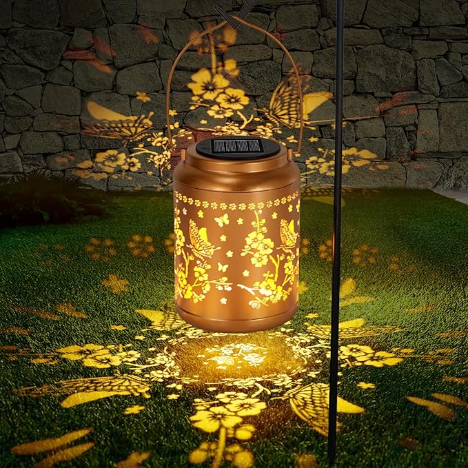 Butterfly Solar Lights Lanterns Outdoor Waterproof, Mothers Day Gifts for Women Grandma, Garden Decor Hanging Solar Light Outdoor for Yard, Patio, Backyard, Porch (2 Pack)