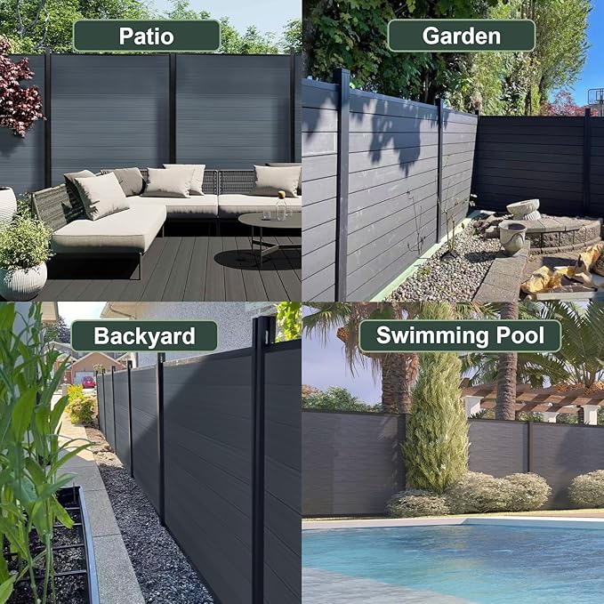 Mondaria Privacy Fence Panels for Outside,6ft(W) x 6ft(H) Outdoor Privacy Panels with 1 Post,Wind Resistant Wood Plastic Composite Fencing Panels for Patio,Backyard,Garden and Swimming Pool(Grey)