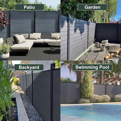Mondaria Privacy Fence Panels for Outside,6ft(W) x 6ft(H) Outdoor Privacy Panels with 1 Post,Wind Resistant Wood Plastic Composite Fencing Panels for Patio,Backyard,Garden and Swimming Pool(Grey)
