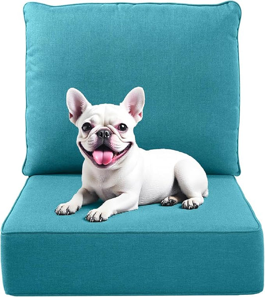 Outdoor Chair Cushions, 6 Inch Thick Patio Seat & Back Cushions Set with Removable Cover, Waterproof Patio Cushions for Outdoor Furniture, 22 x 24 Inch, Sky Blue 1-Set
