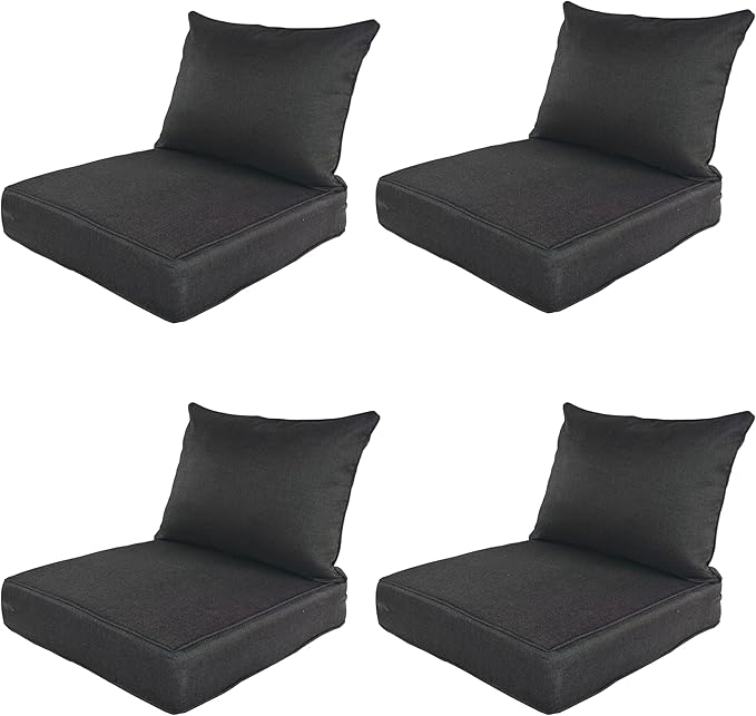 Outdoor Patio Furniture Replacement Cushions,25X25X5 Inch Deep Seat Chair Seat Back Cushion Set,All Weather Breathable Sectional Cushions for Patio Furniture Couch Loveseat,Black 4PCS