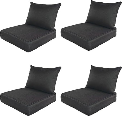 Outdoor Patio Furniture Replacement Cushions,25X25X5 Inch Deep Seat Chair Seat Back Cushion Set,All Weather Breathable Sectional Cushions for Patio Furniture Couch Loveseat,Black 4PCS