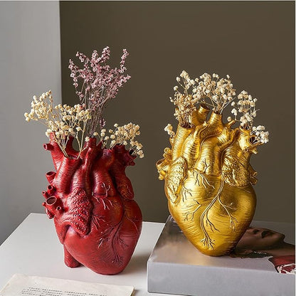 Resin Vase Planter, Decorative Heart Vase - Anatomical Heart Tabletop Decorative Craft, Farmhouse Living Room Bedroom Countertop (Red,Small)