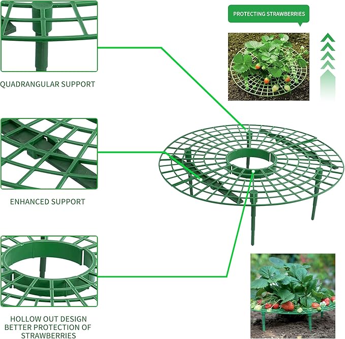 SooGree 10 Pack Strawberry Supports, Garden Fruit Plant Cage Strawberry Holder Cradles Plastic Tray Keep Strawberries Off Rot and Dirt