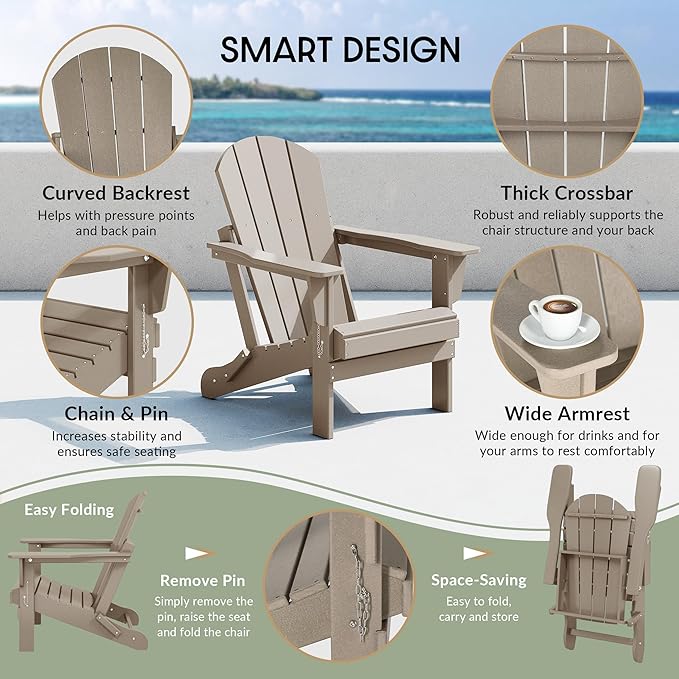 WestinTrends Malibu Malibu Outdoor Folding Poly Adirondack Chair (Set of 8), Weathered Wood