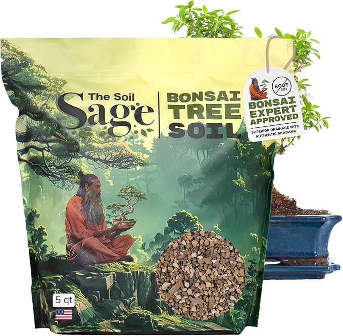 The Soil Sage 5qts/5l Premium Bonsai Mix - U.S.A. Made Ready to Use - Akadama, Pumice, Lava Rock, Fine Pine Bark - Large Bag for All Bonsai Tree - High Drainage Potting, Repotting (Bonsai Soil / 5 QT)