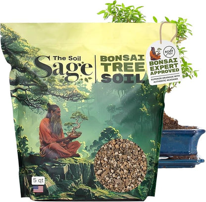 The Soil Sage 5qts/5l Premium Bonsai Mix - U.S.A. Made Ready to Use - Akadama, Pumice, Lava Rock, Fine Pine Bark - Large Bag for All Bonsai Tree - High Drainage Potting, Repotting (Bonsai Soil / 5 QT)