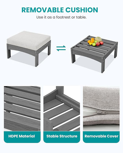 SERWALL 7-Piece Patio Sofa Set, Outdoor Furniture Set, All-Weather HDPE Outdoor Sectional Conversation Set Cushions and Coffee Table, Large Modular Sofas for Garden, Grey Frame with Khaki Cushion