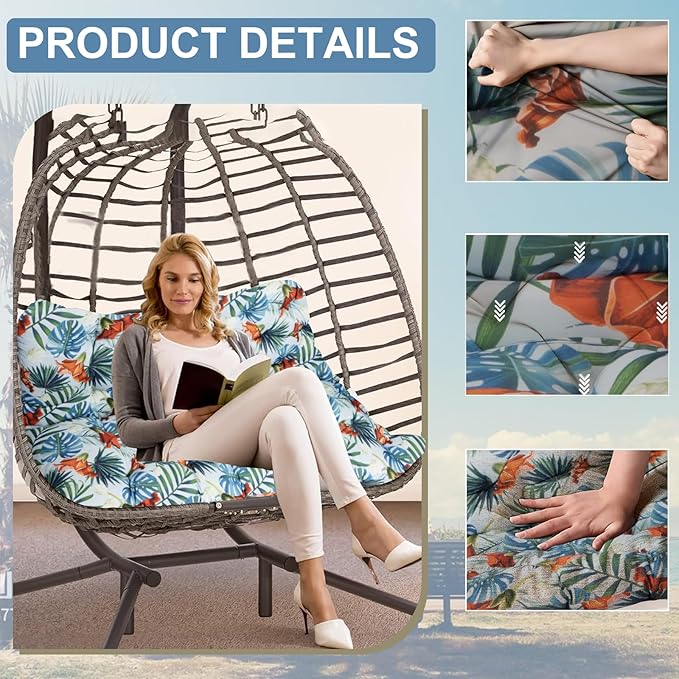 Outdoor Swing Cushions 3 Seater Waterproof, Replacement Bench Cushions for Outdoor Patio Furniture with Backrest, Porch Swing Cushion with Ties for Lawn and Garden (Summer, 40x60in)