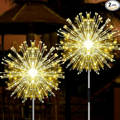 JJGoo Solar Firework Lights, 2 Pack 180 LEDs 2 Lighting Modes Solar Lights Outdoor Waterproof for Garden Patio Walkway Pathway Party Wedding Christmas Decorative - Warm White