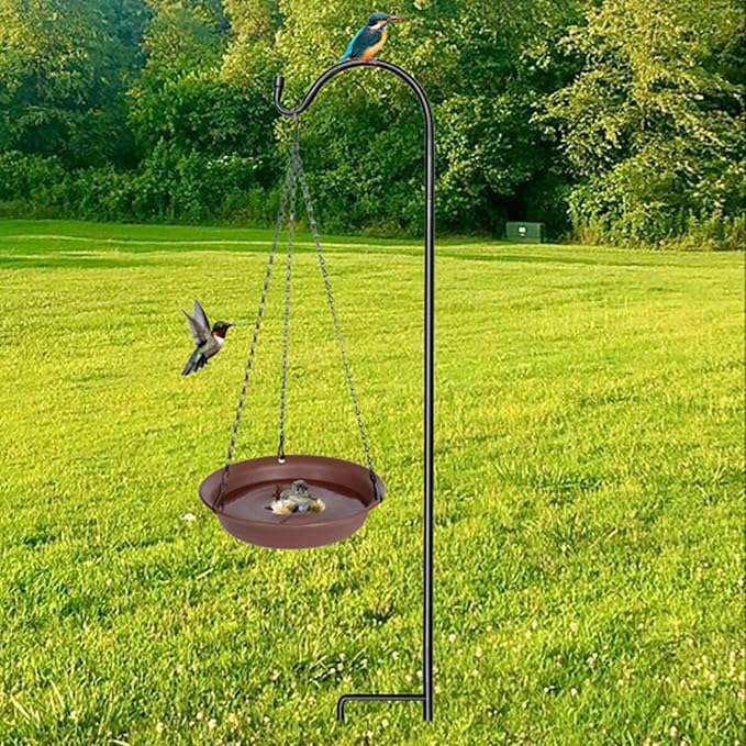 VUWEZ Hanging Bird Bath, Hanging Bird Water Feeder for Outdoors, Feeder Bowl, 1 Pack Birdbath Tray Accessories for Outside, Plastic Birdbaths Tray for Garden Patio Decoration (14", Chocolate)
