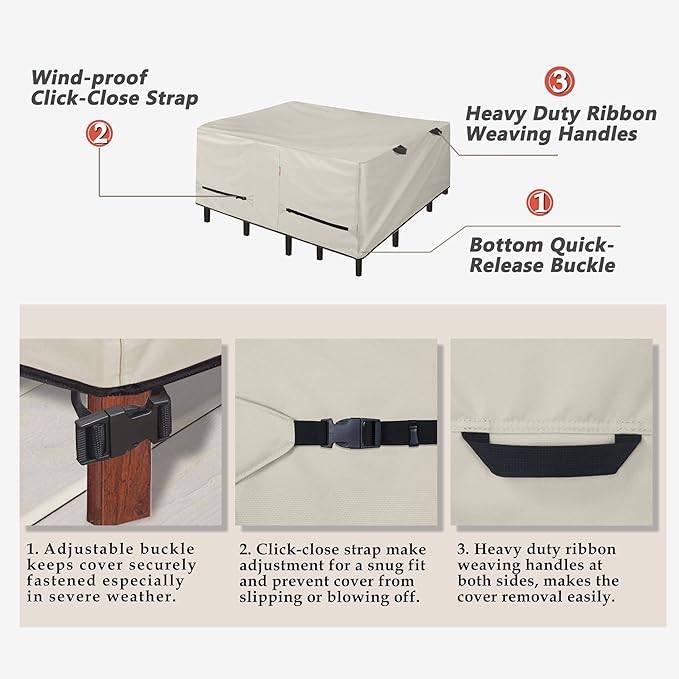 Porch Shield Patio Table Cover - Waterproof Outdoor Dining Table and Chairs Furniture Set Cover Square - 84 x 84 inch, Beige