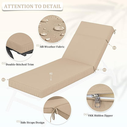 Chaise Lounge Cushions Outdoor, 80" L X 26" W X 4" D Lounge Chair Cushions for Outdoor Furniture, High-Density Foam Outdoor Chaise Cushion-Waterproof Fade-Resistant ThickPatio lounge chair cushion