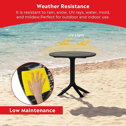 Costaelm 4 Person Dining Table Set, HDPE Patio Round Dining Table and Stackable Chair, Kitchen & Dining Room Sets All Weather for Backyard Porch Poolside, Black