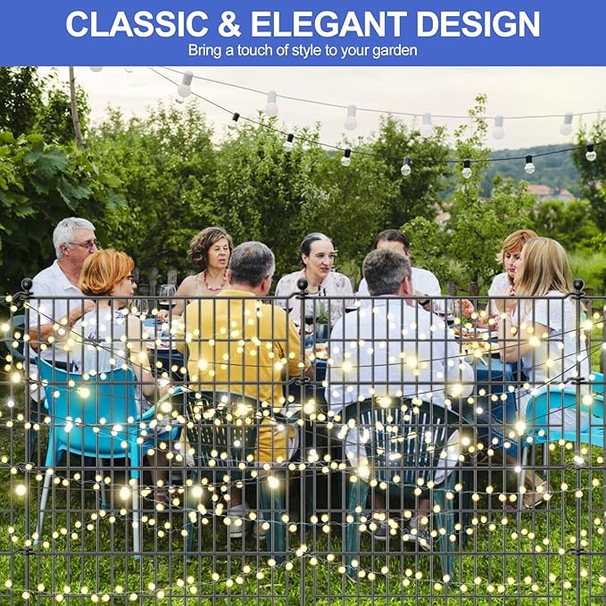 10 Panels No Dig Decorative Garden Fence with Gate, 40 in(H) X 23.6 ft(L) Outdoor Dog Rabbits Fence, Animal Barrier Pet Fencing Rustproof Metal Wire Panel Border for Yard, Patio, Flower Bed