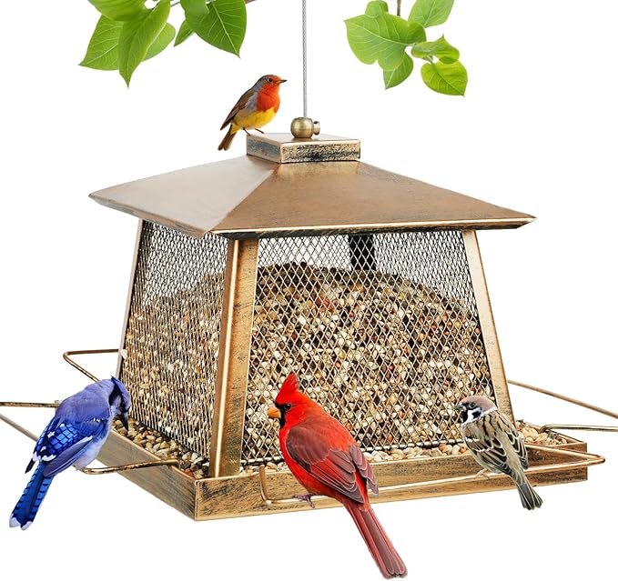 Large Bird Feeders for Outdoors, Gazebo Style Metal Bird Feeder, Cardinal Birdfeeders Outside Hanging for Garden Patio Birds Watching Decor